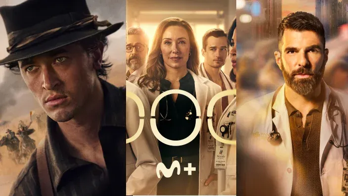 Collage con los carteles de tres series de Movistar Plus+.