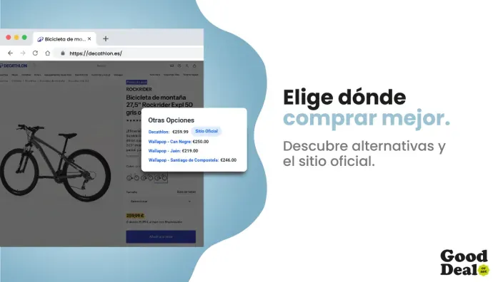 Extensión Good Deal comparador de precios automático para encontrar ofertas en tiendas online.