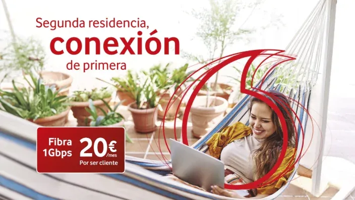Oferta de Vodafone para segunda residencia: fibra de 1 Gbps por 20 euros al mes para clientes de la operadora.