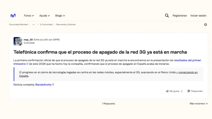Telefónica confirma el inicio del proceso de apagado de la red 3G en España para el año 2026.
