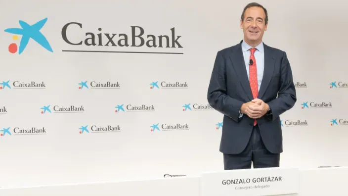 Gonzalo Gortázar, Consejero delegado de CaixaBank, durante una rueda de prensa o presentación de resultados.