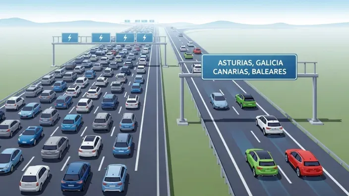 Ilustración de autopistas con la parte izqueirda mostrando saturación y la derecha capacidad.