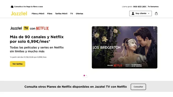 Oferta de Jazztel TV con Netflix por 6,99€ al mes: más de 90 canales y series como Los Bridgerton.