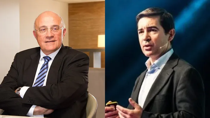 Retratos de Josep Oliu, presidente de Banco Sabadell, y Carlos Torres, presidente de BBVA, los protagonistas de la OPA.
