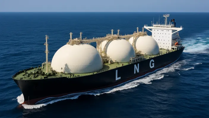 Buque metanero (LNG) para el transporte de gas natural licuado navegando en alta mar, clave en el suministro energético.