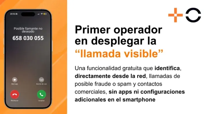 Servicio de llamada visible de MasOrange para identificar spam y fraude telefónico desde la red directamente en el móvil.