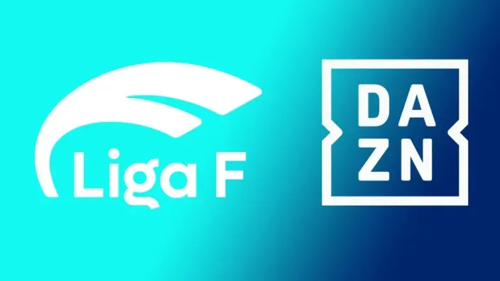 Logos de la Liga F de fútbol femenino y de la plataforma DAZN, que tiene los derechos de retransmisión de la competición.