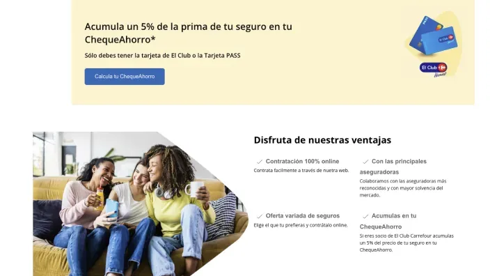 Oferta web de Carrefour Seguros para acumular 5% de la prima en el ChequeAhorro.