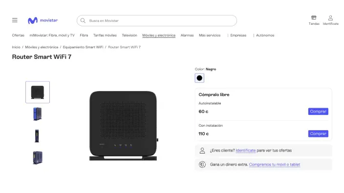 Captura de la tienda online de Movistar con el precio y ficha técnica del nuevo Router Smart WiFi 7.