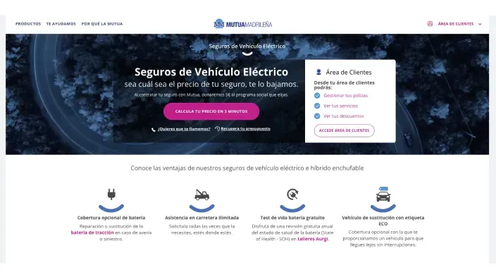 Seguros de coche eléctrico Mutua Madrileña: coberturas de batería, asistencia y vehículo de sustitución ECO.