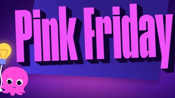 Diseño promocional de Octopus Energy con el texto Pink Friday sobre fondo morado