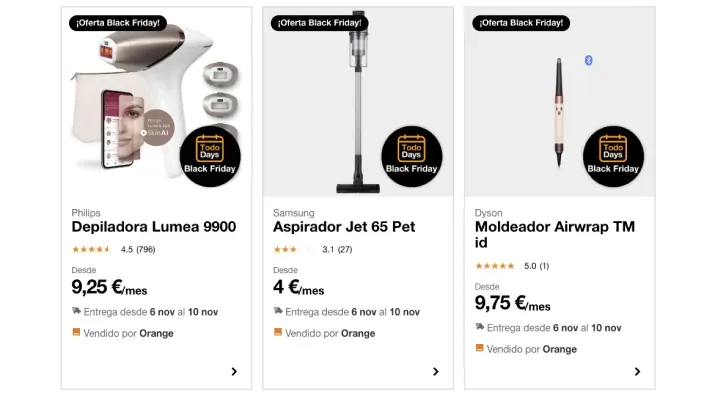 Ofertas Black Friday en cuidado personal y hogar: depiladora Philips Lumea, aspirador Samsung y moldeador Dyson Airwrap.