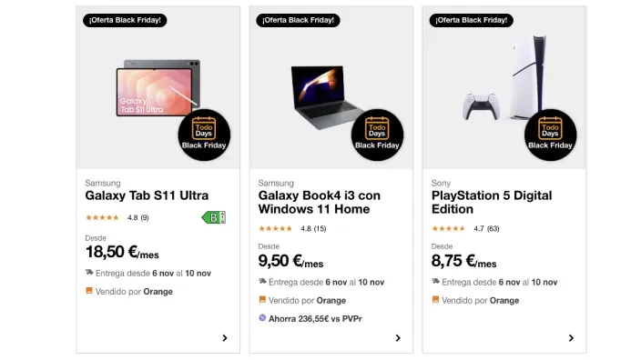 Descuentos Black Friday en electrónica: tablet Samsung Galaxy Tab, portátil Galaxy Book y consola PS5 Digital.