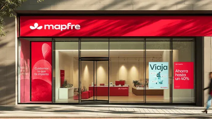 Escaparate de una oficina de Mapfre vista desde la calle.