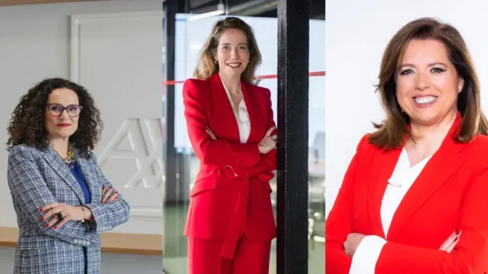 Collage de retratos de Olga Sánchez, Patricia Ayuela y Elena Sanz, directivas de seguros incluidas en la lista Forbes.