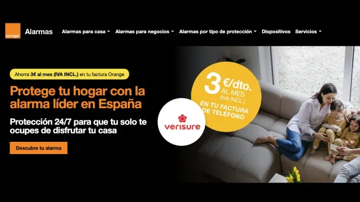 Alarmas Orange y Verisure para hogar con descuento de 3€ al mes en factura y protección profesional 24/7.