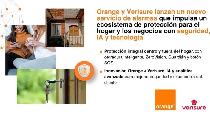 Orange y Verisure lanzan servicio de alarmas con IA y tecnología para la protección de hogares y negocios.