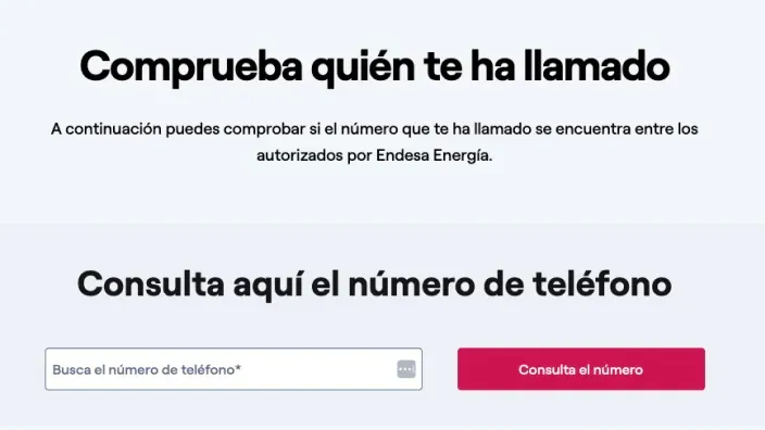 Página de Endesa para comprobar si un número de teléfono está autorizado