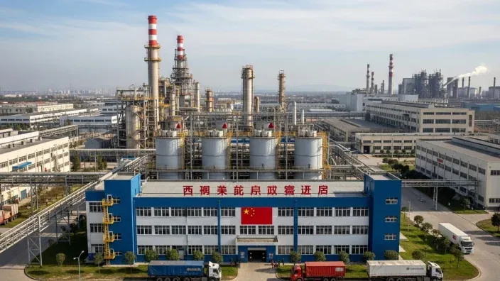 Planta industrial de energía en China con chimeneas y edificios industriales