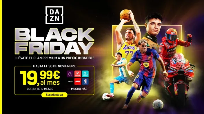 Oferta Black Friday DAZN Plan Premium por 19,99€ al mes con LaLiga F1 y MotoGP.