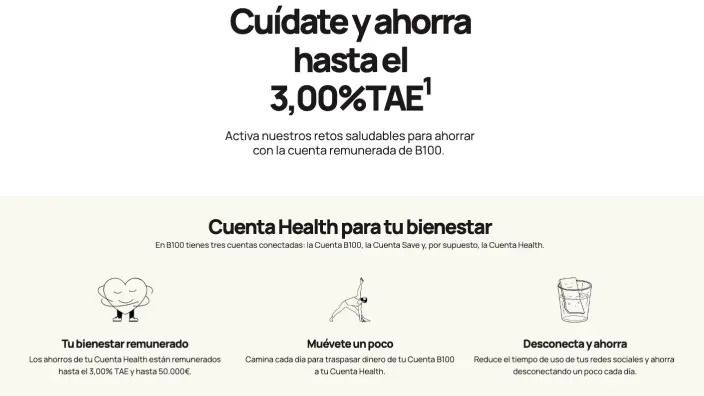 Promoción de la Cuenta Health de B100 con rentabilidad y retos saludables