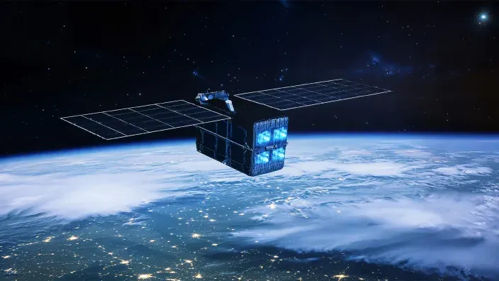 Satélite en órbita terrestre para servicios de comunicaciones e internet satelital sobre el planeta.