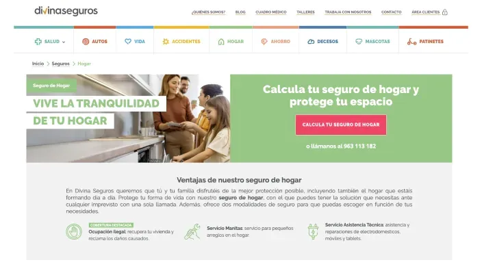 Seguro de hogar de Divina Seguros con coberturas de ocupación ilegal, servicio manitas y asistencia técnica.