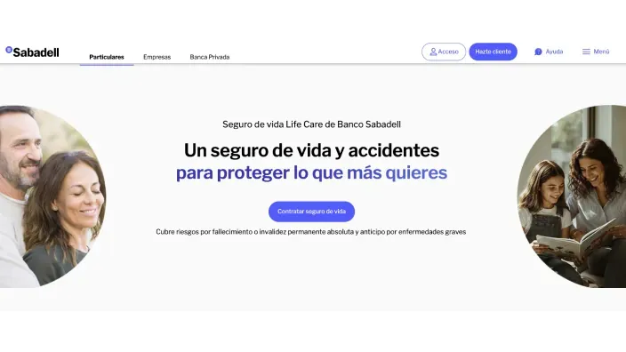 Captura de pantalla de la web del Seguro de vida Life Care de Banco Sabadell con familias.