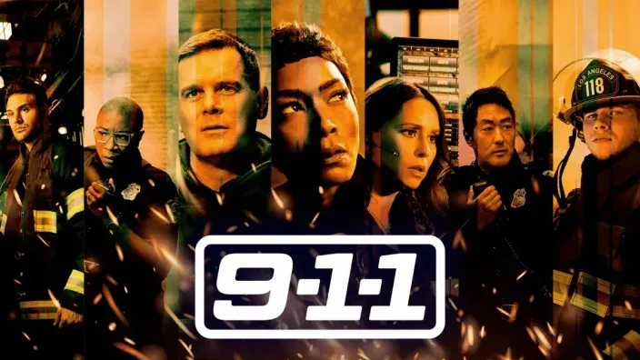 Póster promocional de la serie de drama y acción 911 con su reparto de bomberos y policías de Los Ángeles.