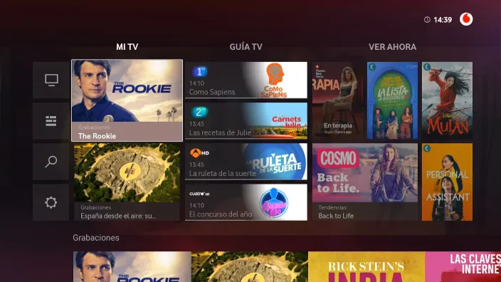 Interfaz de la Guía de TV de una plataforma de televisión, mostrando la programación de canales y el contenido disponible.