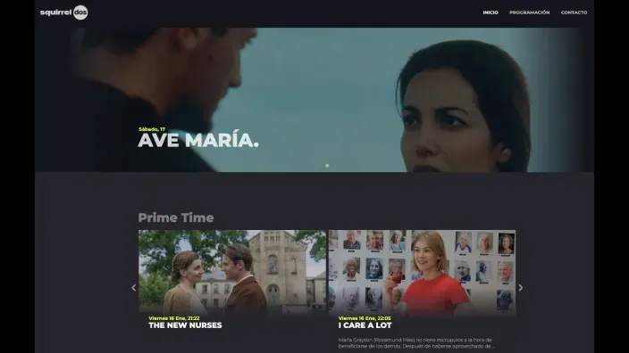 Portada de la web de Squirrel Media promocionando el canal de cine con la película Ave María.