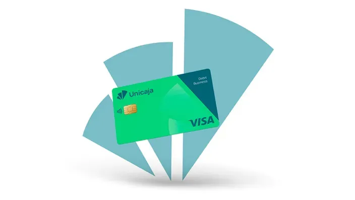 La tarjeta de débito para empresas Unicaja Visa Debit Business, con tecnología contactless para pagos.