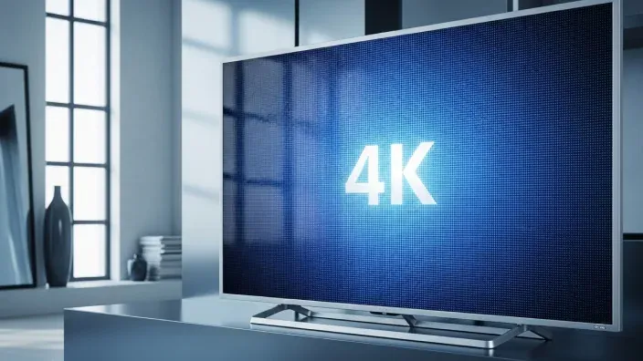 Televisor moderno mostrando en pantalla la resolución 4K.