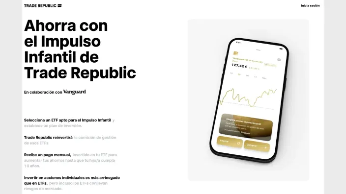 Web de Trade Republic y Vanguard sobre el Impulso Infantil para la inversión y ahorro de los hijos.