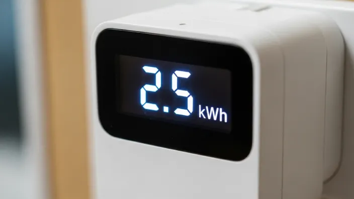 Enchufe inteligente mostrando consumo del aire acondicionado en tiempo real.