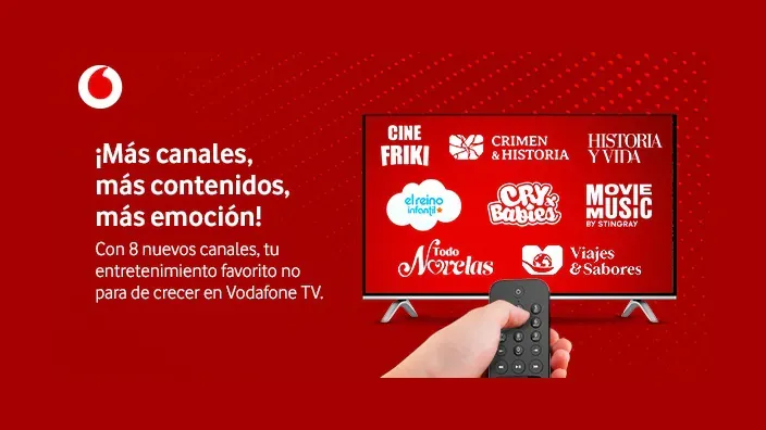 Promoción de 8 nuevos canales en Vodafone TV incluyendo Cine Friki y Crimen & Historia.