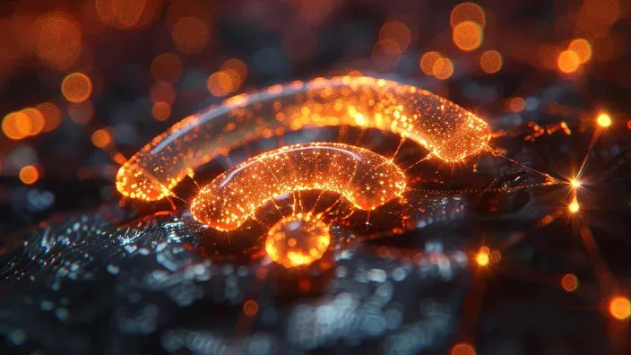 Símbolo de Wi-Fi brillante en color naranja sobre un fondo tecnológico para representar la conectividad inalámbrica a internet.