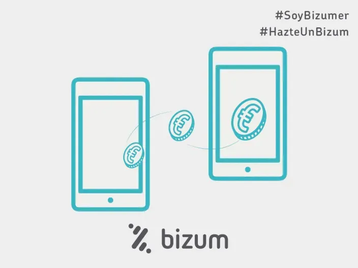 Ilustración del servicio Bizum mostrando el envío de dinero entre dos teléfonos móviles.