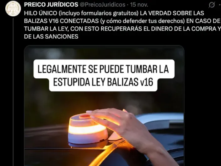 Captura de pantalla con el tuit de preicojuridicos quejándose sobre el negocio que supone la baliza v16.