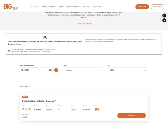Depósito Banco BiG al 2,50% TAE a 9 meses: condiciones y rentabilidad para el ahorro e inversión.