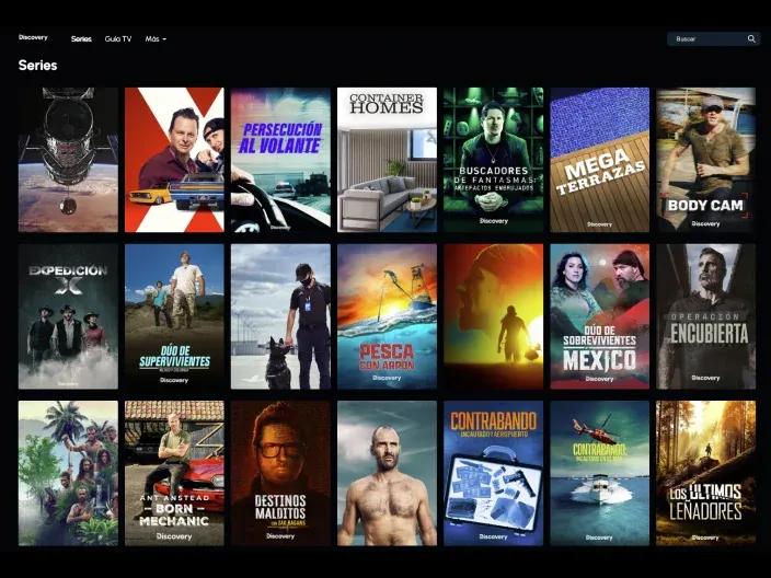 Catálogo de series de la plataforma de streaming Discovery.