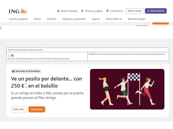 Oferta Plan Amigo ING para conseguir 250 euros por invitación hasta el 28 de febrero.