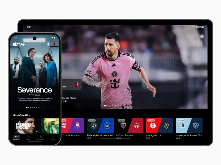Apple TV+ en un iPhone y un iPad. Disfruta de la serie Severance y de los partidos de la MLS de Leo Messi en tus dispositivos.
