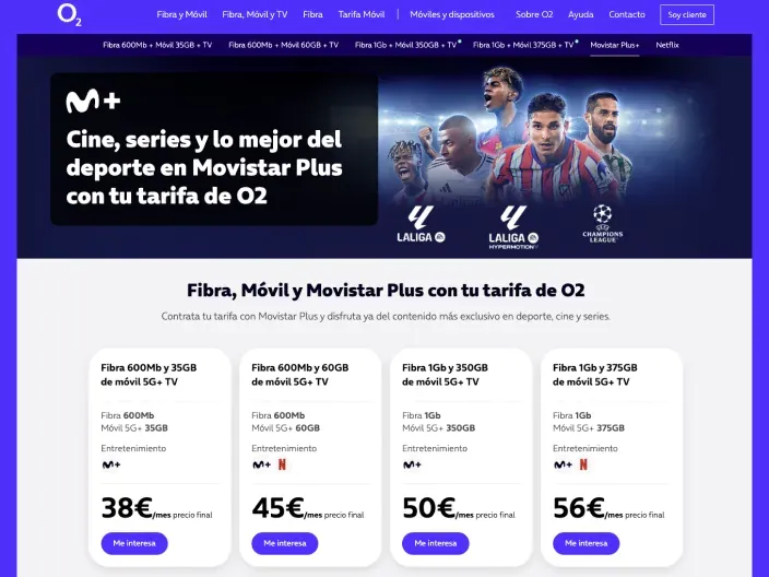 O2 ya muestra la marca Movistar Plus en sus tarifas de fibra y móvil tras el cambio de logo e identidad de Telefónica.