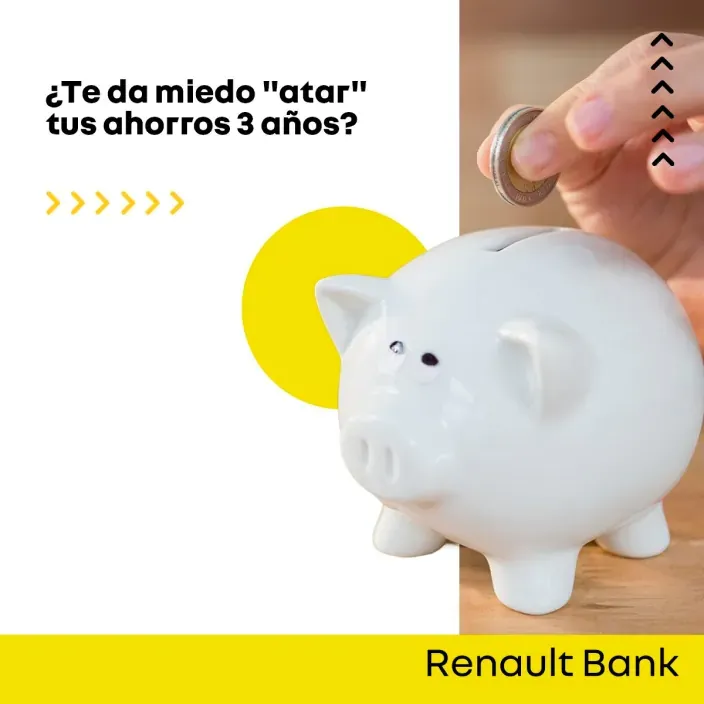 Hucha con moneda representando el ahorro a largo plazo en el depósito Renault Bank a 3 años
