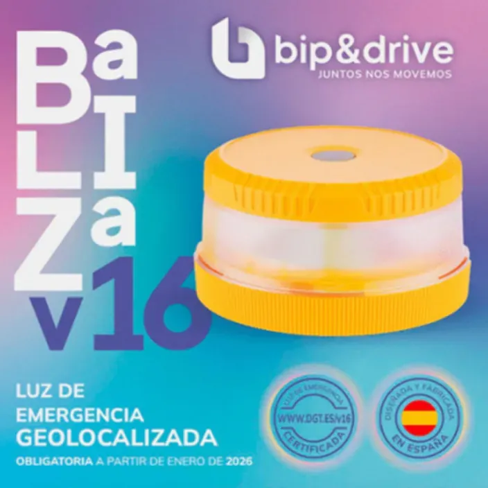 Baliza V16 geolocalizada Bip Drive obligatoria en 2026. Luz de emergencia homologada por la DGT.