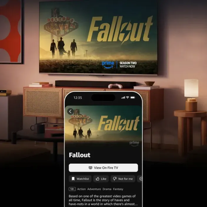 Smart TV y smartphone con la serie Fallout en Amazon Prime Video para disfrutar de contenidos en streaming.