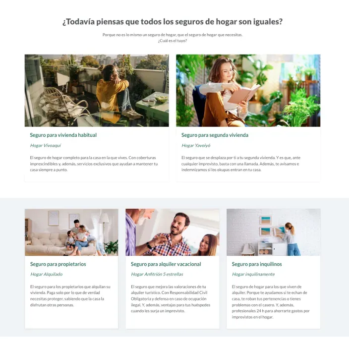 Tipos de seguros de hogar de Caser para vivienda habitual, alquiler vacacional, propietarios e inquilinos.