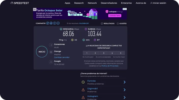 Test de velocidad Speedtest
