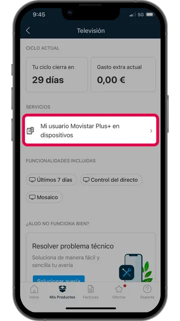 Captura de movil de la  sección de usuarios Movistar Plus en dispositivos de la App Mi Movistar